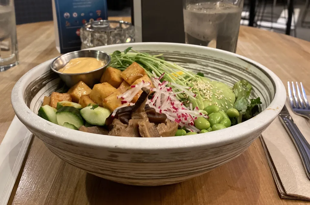 a vegetarian power bowl from Moxie's restaurant on Davie street.