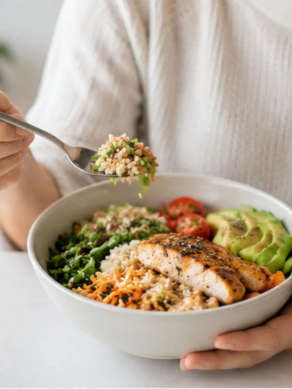 Balanced meals with protein, vegetables and carbohydrate foods for blood sugar management